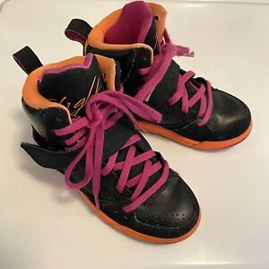 Little Kids Girls Nike Air Jordan Flight Hi-Top Sneakers Black Pink Orange Sz 11