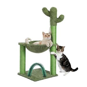 Cactus Cat Tree, 33 Inchs Cat Tower with Cat Self Groomer, Soft Hammock and F...