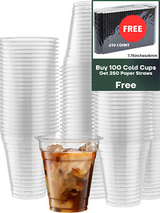 100 Set Clear Plastic Cups with lids Get 250 ct Paper Straws for FREE