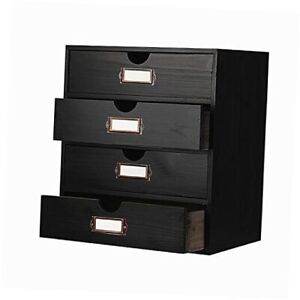 New ListingWooden Storage Box Rustic Desktop Organizer with 4 Drawers Office BLACK-LARGE