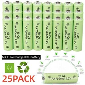 25 AA Rechargeable Batteries NiCd 700mAh 1.2v Garden Solar Ni-Cd Light LED USA
