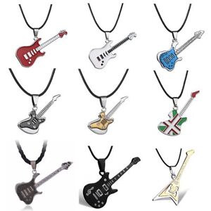 Fashion Stainless Steel Enamel Guitar Music Pendant Necklace Jewelry Men Gift