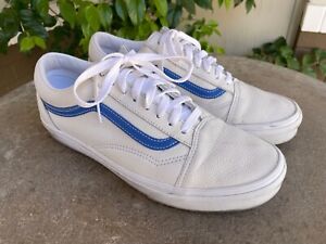 Vans Authentic Skateboard Leather Blue White Skate Shoes Mens Size 10 Low Top