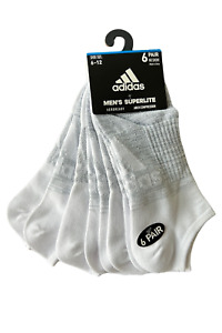 adidas Men's Superlite No Show Socks - 6 Pairs, Shoe Size 6-12, White, Grey