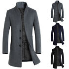 Men's Faux Wool Single Breasted Coat Long Sleeve Lapel Collar Pocket Trench Coat