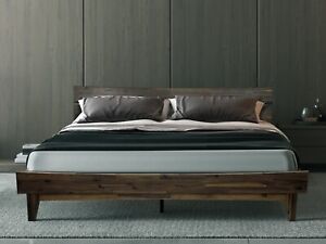 King, Queen Size Wood Platform Bed Frame, Caramel, Chocolate, Mocha Color
