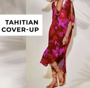 CAbi Dress Women XS/S #5989 Tahitian Coverup Floral Print Pink Brown Resort NEW