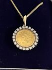 1852 Liberty Head Gold Coin Pendant w/ Chain - $2.5 D with Diamond Bezel