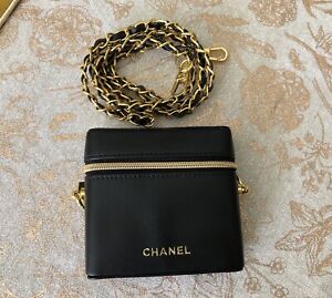 New Chanel novelty Lip case pouch Black With Chain