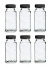Nakpunar 6 pcs 4 oz Glass Spice Jars with Shaker and Black Lid - French Square