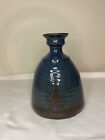 Studio Pottery Vase Ceramic Blue Glaze Farmhouse 8in Tall Signed Leaf