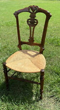 Antique Eastlake Dining Desk Chair Solid Wood Rush Seat Carved Back