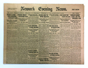 Newark Evening News Newspaper Front Cover Leaf WW1 Care For The Insane 1916
