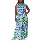 IMAN Maxi Dress Size 1XP Global Chic V-Neck Flora Flawless Knit Teal Floral NEW