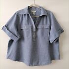 CD Daniels Womens Blue Collared Roll Tab Sleeve Checked Blouse Top Size 2X