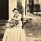 Antique Cabinet Card Photograph Woman With Beloved Pug Dog Outdoors ID Jessie