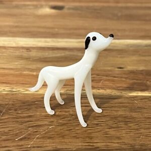 Miniature Art Glass white Dog Figurine,  Handcrafted Blown Glass vintage rare