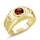 Round Red Garnet 1.88 Ct 18K Yellow Gold Plated Silver Men's Ring