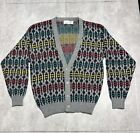 vintage robert bruce knit cardigan sweater mens large geometric preppy cabincore