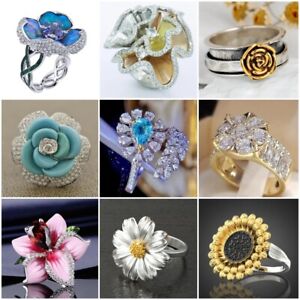 Fashion Women Flower 925 Silver Cubic Zirconia Jewelry Wedding Rings Size 6-10