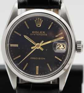 Rolex Oysterdate Precision 6466 Black Gilt Dial Boys size 30mm watch - Serviced