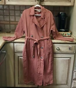Free People Kelly Trench Coat Belted Slouchy Raw Hem Slits Cherry Red XS/S NEW