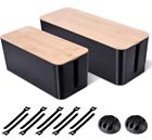 Large Cable Management Boxes 2pk – Wooden Style Cord Organizer Box and Cover