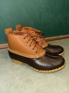 LL Bean Men's Brown Leather Lace Up Round Toe Ankle Duck Boots Size 8 M