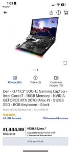 Dell G7 17.3 inch (512GB, Intel Core i7 10th Gen., 2.60GHz, 16GB) Gaming Laptop