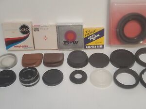 Vintage Camera Lens And Filter Lot Cases Covers Hoods 35mm 45mm 49mm 55mm 58mm