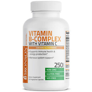 Vitamin B Complex w/ Vitamin C Immune, Energy & Nervous System Support, 250 Caps
