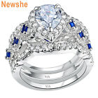 Newshe Blue Sapphire Engagement Wedding Ring Set 925 Sterling Silver Bridal Sets