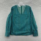 Akris Punto Top Womens Size 6 Green Striped Long Sleeve V Neck Casual Career Top