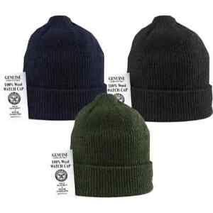 US Military Government Issue 100% Wool Knit Beanie Watch Cap Black Blue OD Green