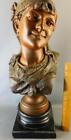 Antique Italian Victorian  Bronzed Spelter Statue Bust Gipsy Girl Signed  22.5''