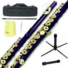 Sky Purple Gold C Open Hole Flute w Case, Stand, Cleaning Rod, Cloth and More