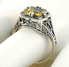 GENUINE 1.75 Ct. CITRINE 925 STERLING SILVER ANTIQUE STYLE FILIGREE RING    #726