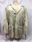 Traditional Native American Beige Suede Scully Leather Jacket Fringes Beads - 40