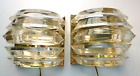 Pair Stacked Lucite MCM Gold Hollywood Regency Atomic Prism Sconces