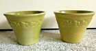 New ListingPair Of Vintage USA  Pottery Tulip Designed Speckled Yellow Green Flower Pots