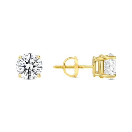 2.50 Ct Created Diamond Round Real 14K Yellow Gold Earrings Studs Screw Back
