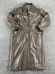 Jacqueline Ferrar Women's Brown Leather Full Length Trench Coat 3-Button Size XL