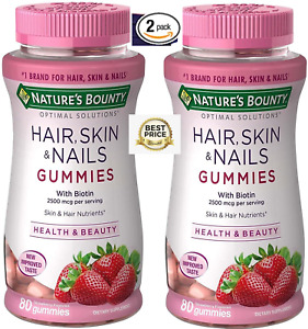 2 Pack BIOTIN for Hair, Skin and Nails with Vitamins C & E, 160 Gummies 2500 mcg