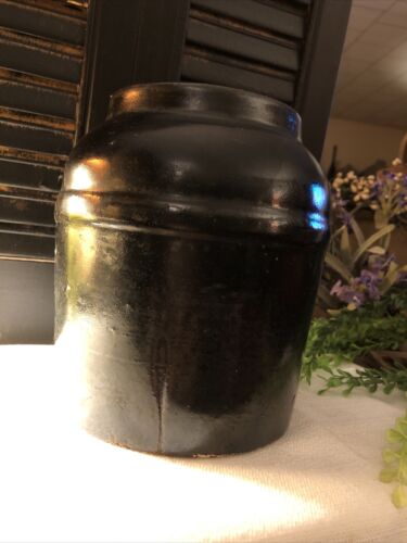 New ListingAntique 1/2” Gallon Stoneware Crock Jar Black Glaze 6 3/4