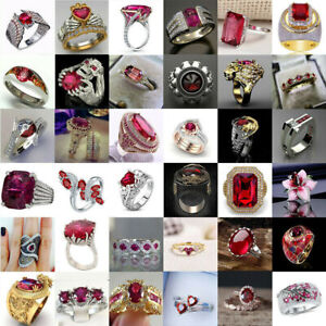 Women 925 Silver,Gold Wedding Red Zircon Engagement Ring Fashion Jewelry Sz 6-10