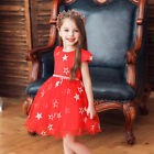 Kid Children Girls Floral Printed Short Sleeve Dress Pleated Evening Party Gown