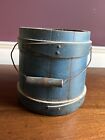 19th Century American Shaker Blue Paint Decorated Wooden Firkin Sugar Pail