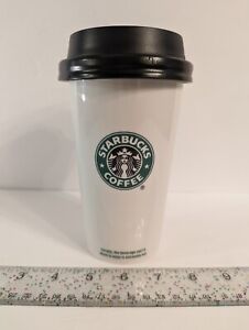 New ListingSTARBUCKS 2009 12oz Coffee Mug Cup White Ceramic Travel Tall Tumbler Locking Lid