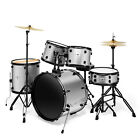 Full Size Pro Adult 5-Piece Drum Set Kit with Genuine Remo Heads - Silver