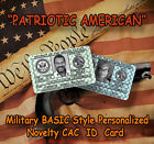 Patriotic American Novelty BW BASIC Military  Style Personalized Novelty ID Card